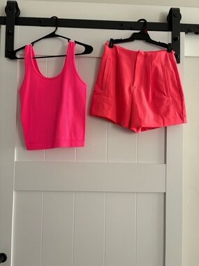 Sold as a Set - A new day Bright Fuchsia Ribbed Medium Tank and size 4 shorts